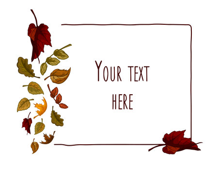 Frame with autumn leaves. Hand drawn vector illustration for your design.のイラスト素材