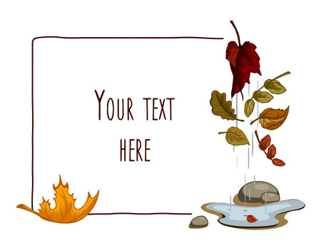 Autumn frame with colorful leaves and rain for text and photos.のイラスト素材