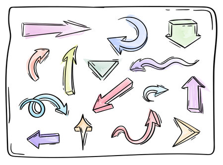 Watercolor multicolor hand drawing vector
arrows with brush stroke on white backgroundのイラスト素材