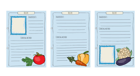 Hand-drawn vector illustration of a cookbook for recording recipes with photos.のイラスト素材