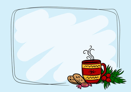 Vector winter christmas card template with fir branches and christmas elementsのイラスト素材