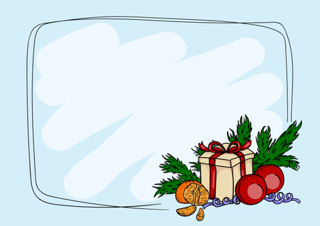 Vector winter christmas card template with fir branches and christmas elementsのイラスト素材