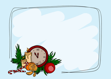 Vector winter christmas card template with fir branches and christmas elementsのイラスト素材