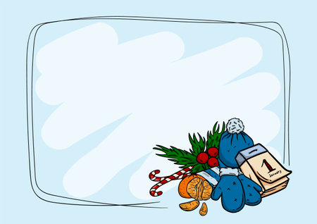 Vector winter christmas card template with fir branches and christmas elementsのイラスト素材