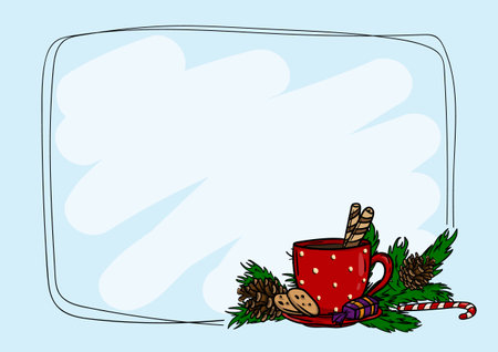 Vector winter christmas card template with fir branches and christmas elementsのイラスト素材