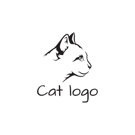 Vector black and white illustration of a cat in minimalist style. Can be used for logo and print on any backgroundのイラスト素材