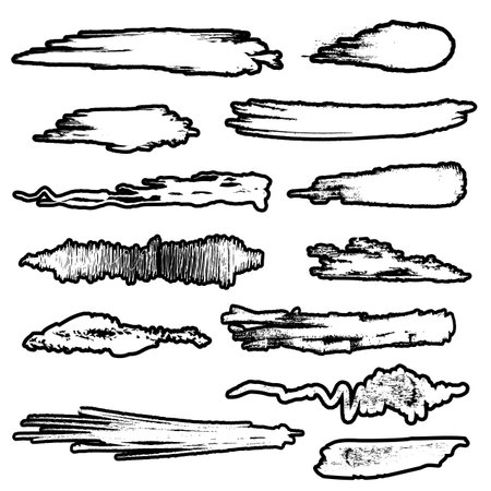 Brush elements, shapes and frames, grunge templates for texts. Paint splashes and dirt.のイラスト素材