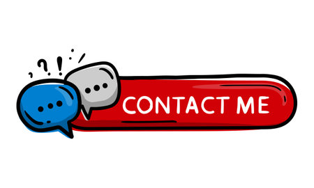 Bright Red Oval Sticker Button For Design Doodle Hand Drawn With Message Icon And Text Contact Meのイラスト素材