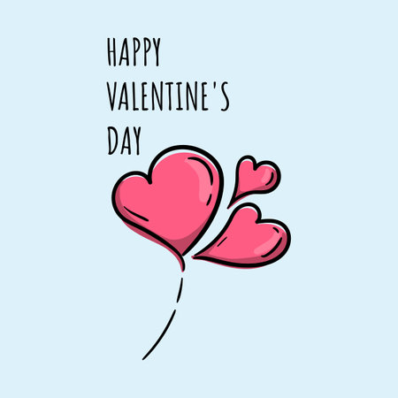 Bright hand-drawn doodle Valentines card with hearts and text Happy Valentines Dayのイラスト素材