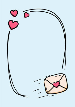 Cute hand drawn Valentines Day card with envelope, hearts and place for textのイラスト素材