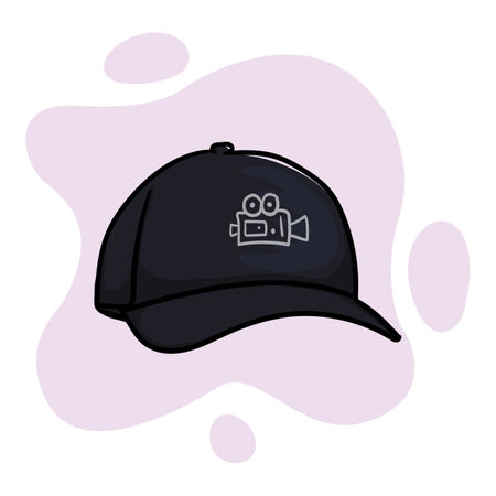 Hand drawn cap for director with video camera imageのイラスト素材