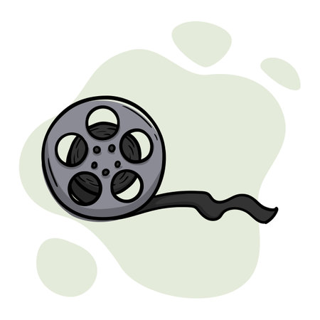 Hand drawn icon of round film reelのイラスト素材