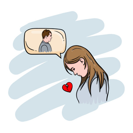 A girl in love with a broken heart thinks about her boyfriendのイラスト素材