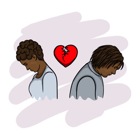 A young couple, a dark-skinned guy and a girl, quarreled and broke their heartのイラスト素材