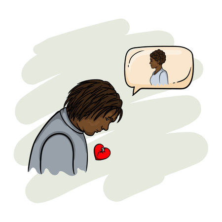 A black guy with a broken heart thinks about his beloved girlのイラスト素材
