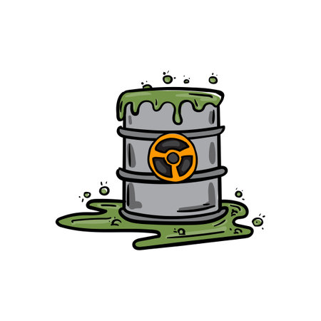 Toxic waste in a barrel pollutes the environmentのイラスト素材