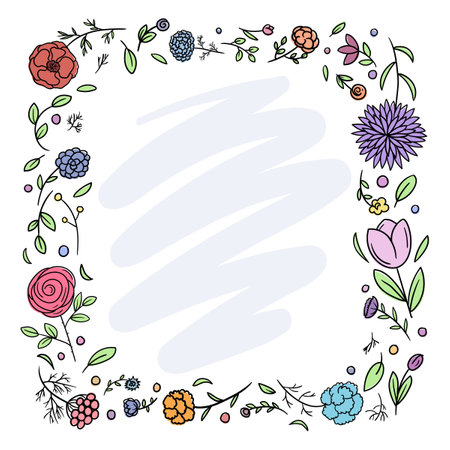 Square frame of spring flowers. Postcard template.のイラスト素材