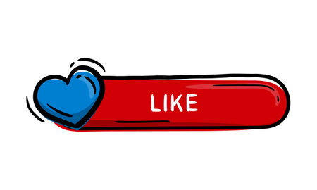 Red button with a blue heart and text like. Hand drawn design element for website, application, banner. Editable vectorのイラスト素材