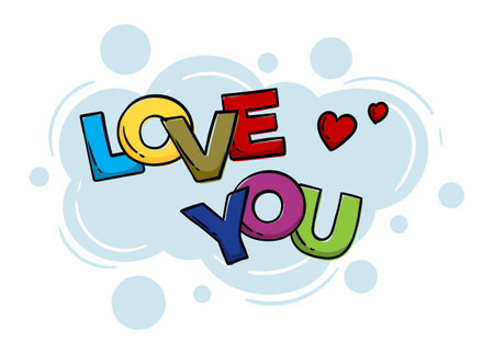 Bright hand drawn phrase Love you with multicolored letters. Vector editable illustrationのイラスト素材