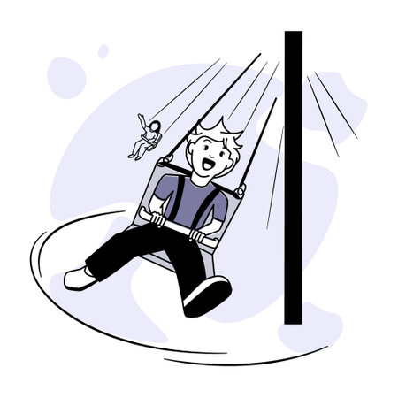 A cheerful boy rides on a carousel in an amusement park. Family leisure and entertainment vector illustrationのイラスト素材