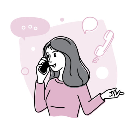 The girl is talking on a mobile phone. Digital technology and communication conceptのイラスト素材