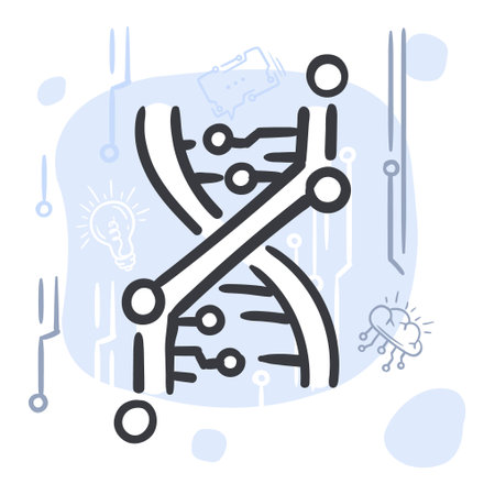 Human DNA is mixed with computer DNA. Concept of artificial intelligence, innovation and computer technologyのイラスト素材