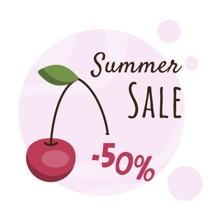 Summer sale banner. Simple vector illustration of cherry and promotion text for advertising, announcement, discountのイラスト素材