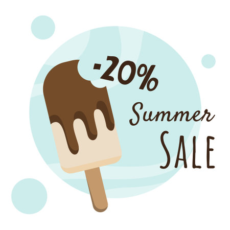 Summer sale banner. Simple vector illustration of ice cream. Discount. Template for advertising, announcement, promoのイラスト素材
