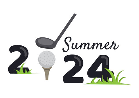 Summer 2024. Summer Games. Golf competitions. Bright vector illustration with ball and golf clubのイラスト素材