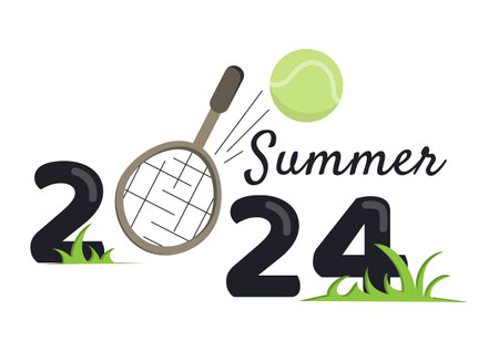 Summer 2024. Summer Olympic Games. Tennis competitions. Bright vector illustration with racket and ballのイラスト素材