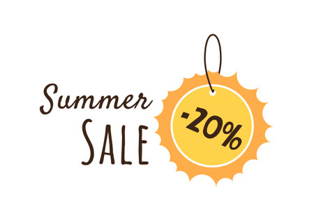 Summer Sale. Sticker with a picture of the sun and a discount. Bright vector image for sticker, banner, advertisement, couponのイラスト素材