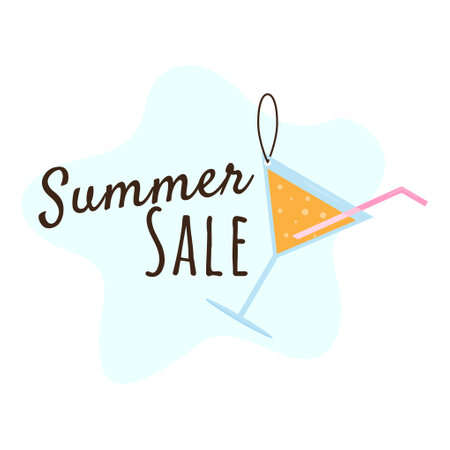Summer Sale. A simple vector illustration of a cocktail tag. Image for promotion, advertising, bannerのイラスト素材