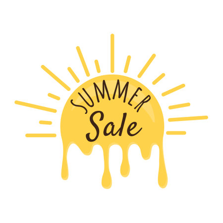 Summer Sale. Simple vector illustration with a melting sun. Sticker for promotion, advertising, banner, posterのイラスト素材