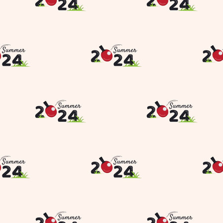Vector seamless pattern with racket and ping pong ball. Summer 2024. Endless background for banners and posters of sports competitions and championshipsのイラスト素材