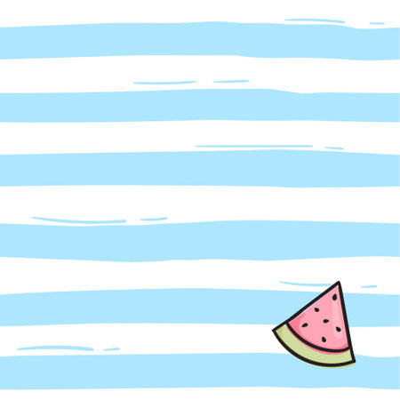 A simple seamless pattern with blue stripes and a watermelon slice. Bright vector background for banner, wrapping paper, print, fabric.のイラスト素材