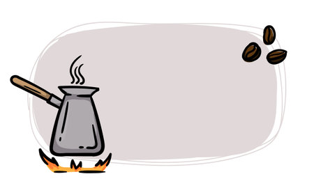 Simple vector sticker with a Turk for brewing coffee. Template for price tag, label. Hand drawn illustration. Icons signs and symbols for designのイラスト素材