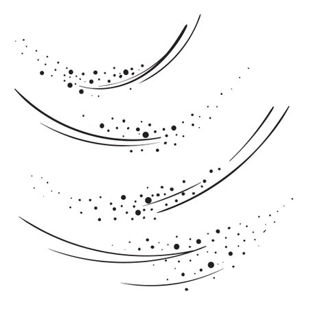 Simple black and white hand drawn elements with lines and dots. Vector illustration of blizzard, snowflakes and wind. Signs and symbols for winter designのイラスト素材