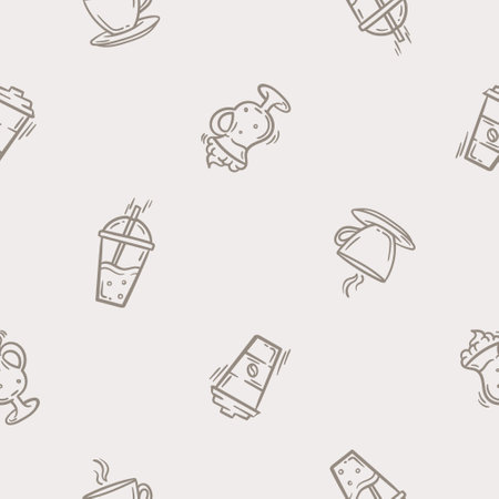 Simple black and white seamless pattern with coffee drinks, latte, cappuccino, americano. Design of a cafe, restaurantのイラスト素材