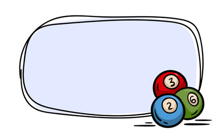 Simple vector template with billiard balls. Hand drawn frame for price tag, notepad, banner. Empty background for text, informationのイラスト素材