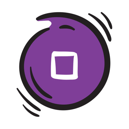 Round purple button with a white square. Simple vector element on white background. Hand drawn stop icon for website design, bannerのイラスト素材