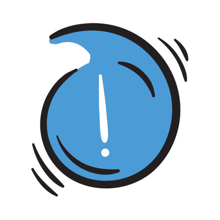 Round blue button with a white exclamation mark. Simple vector element on white background. Hand drawn accent, attention icon for website design, bannerのイラスト素材