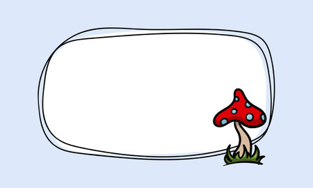 Simple vector design of postcard template with mushroom, fly agaric. Editable frame with spring design. Hand drawn background for text, photo, price tag, stickerのイラスト素材