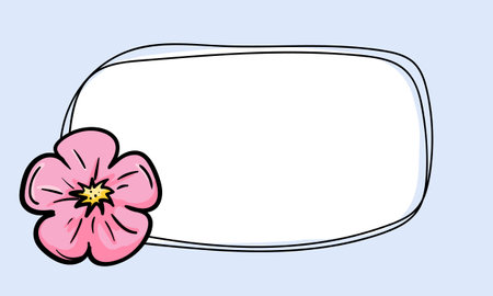 Simple vector design of postcard template with pink flower. Editable frame with spring design. Hand drawn background for text, photo, price tag, stickerのイラスト素材