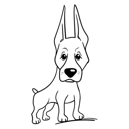 A simple coloring page for children with a Doberman puppy. Vector linear black and white drawing of a dog for childrens book, sticker, stickerのイラスト素材