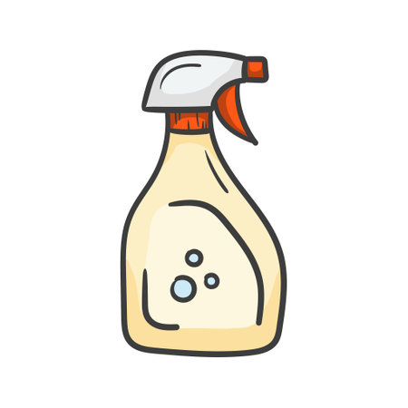 Spray for cleaning the house, washing windows and mirrors. Bright vector illustration isolated on white background for childrens book, sticker, posterのイラスト素材