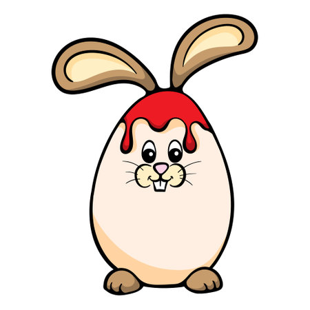 Easter bunny with egg. Easter egg with bunny ears. Bright character vector illustration for greeting card, print, stickerのイラスト素材