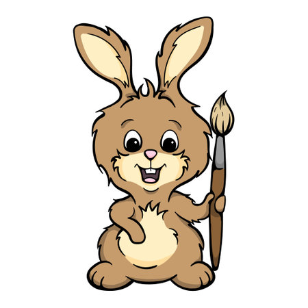 Easter bunny with a brush. Bright vector illustration for sticker, childrens book, greeting card, printのイラスト素材