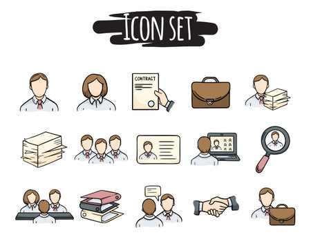 Office. Employees. Recruitment. Set of color vector business icons for banner, poster, print, website designのイラスト素材