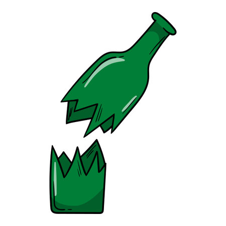 Broken bottle. Glass. Garbage sorting. Bright vector illustration isolated on white background for sticker, print, posterのイラスト素材
