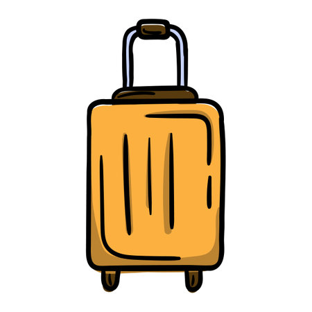 Yellow suitcase for travel. Bright hand drawn vector illustration for print, sticker, icon. Image isolated on white backgroundのイラスト素材
